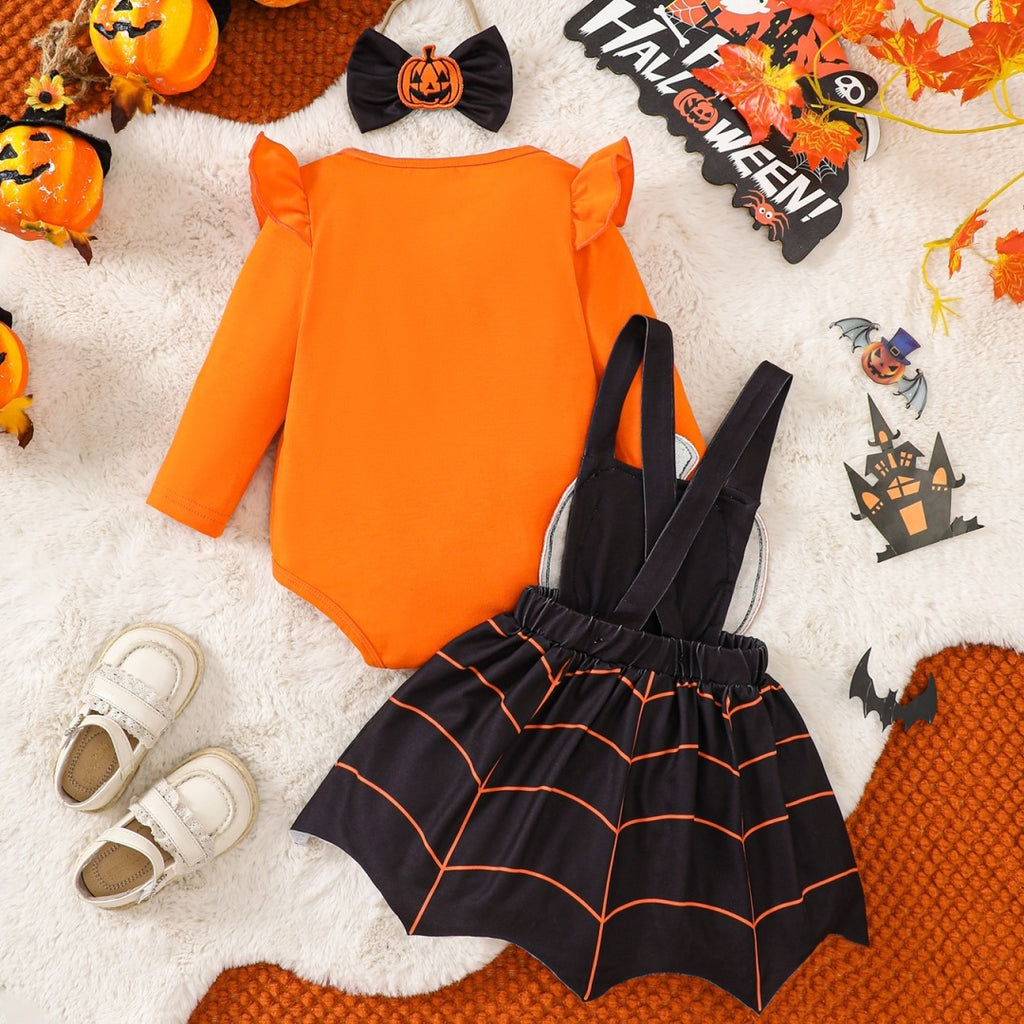 Baby Girl Halloween Suspender Skirt 3pc Set