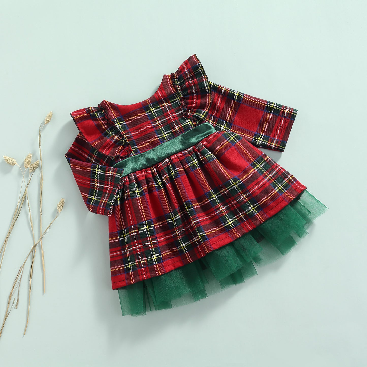 Girls' Children's Red Plaid Bow Christmas Dress