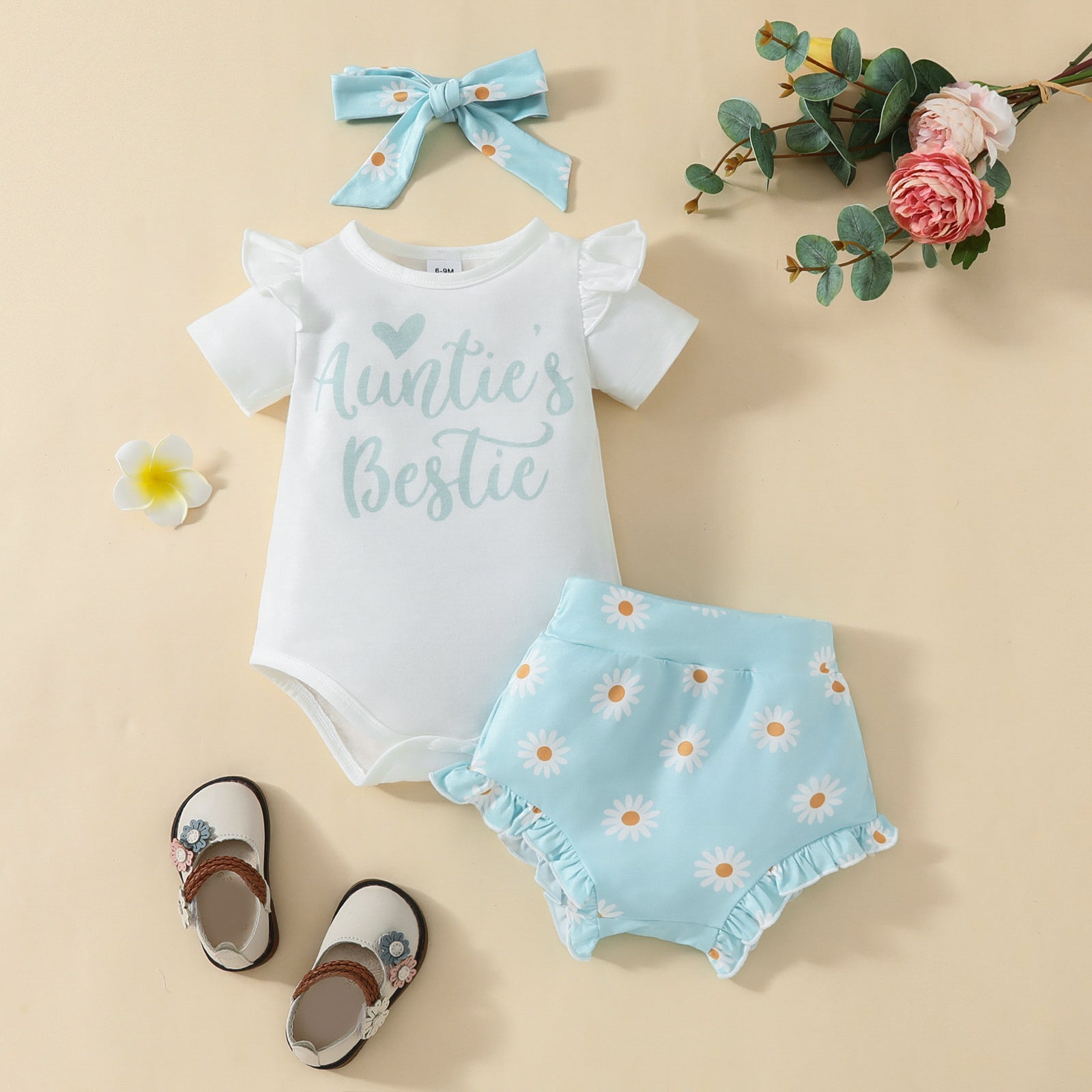 2024 Summer Girls' Letter Printing Onesie Set