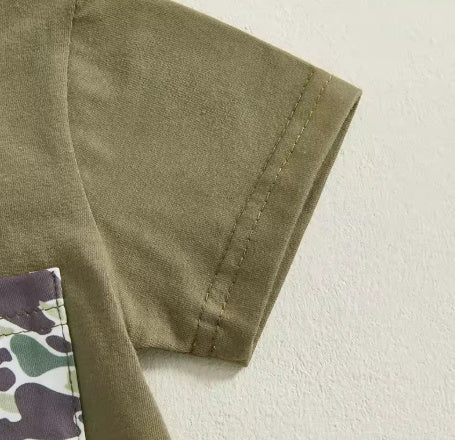 Boy's Camouflage Printed Faux Pocket Short Sleeve Top Set