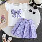 Girls Butterfly-Print Pleated Skirt Set