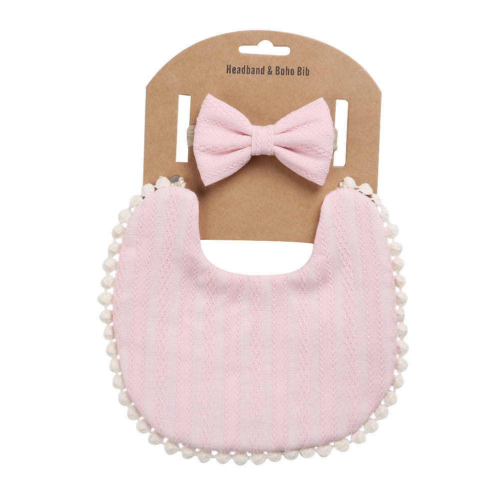 Newborn Baby Cute Floral Cotton Saliva Bib With Headband Set