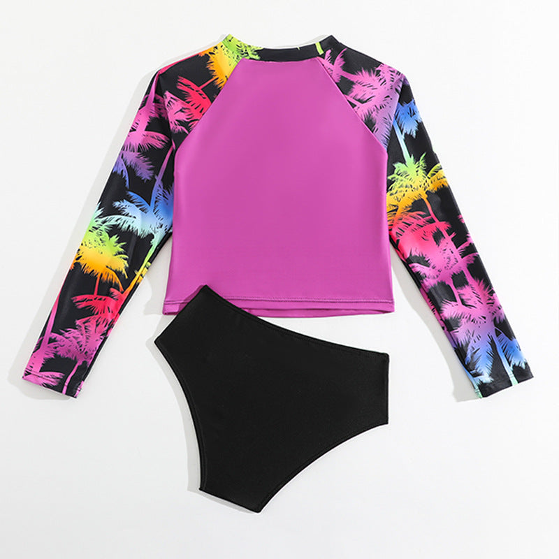 Printed Long-sleeved Big Girl Swimsuit