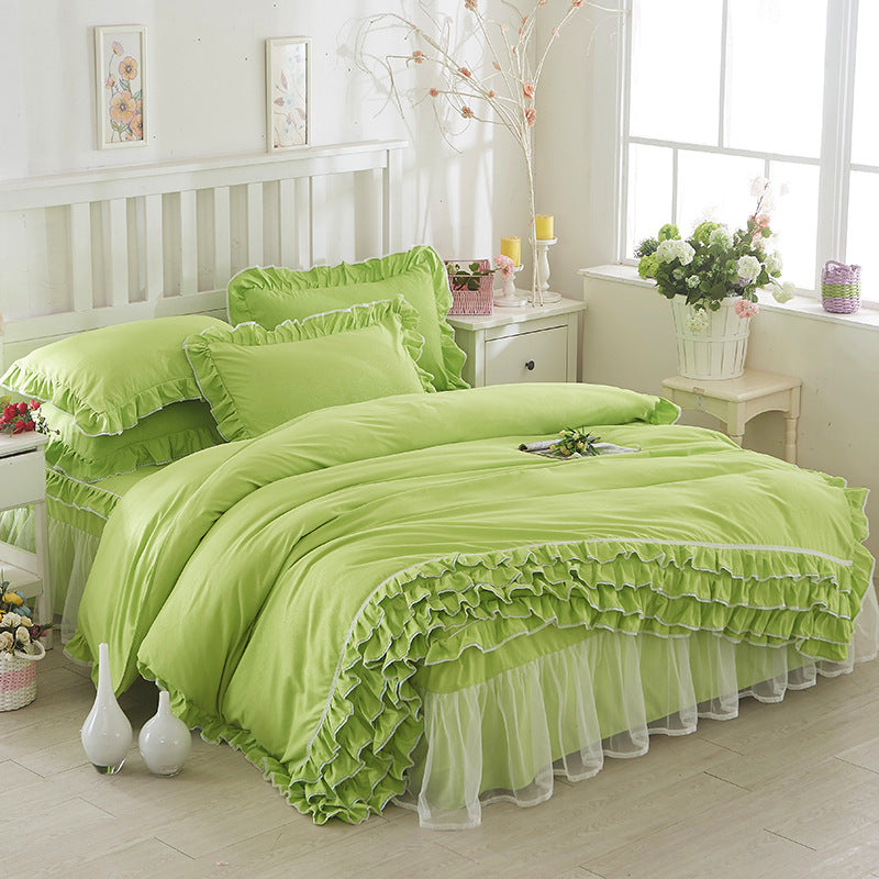 Princess Girls' Lace Bed Skirt-style, Duvet Cover 4pc Set, Solid Color Lace, Comes In Multiple Colors