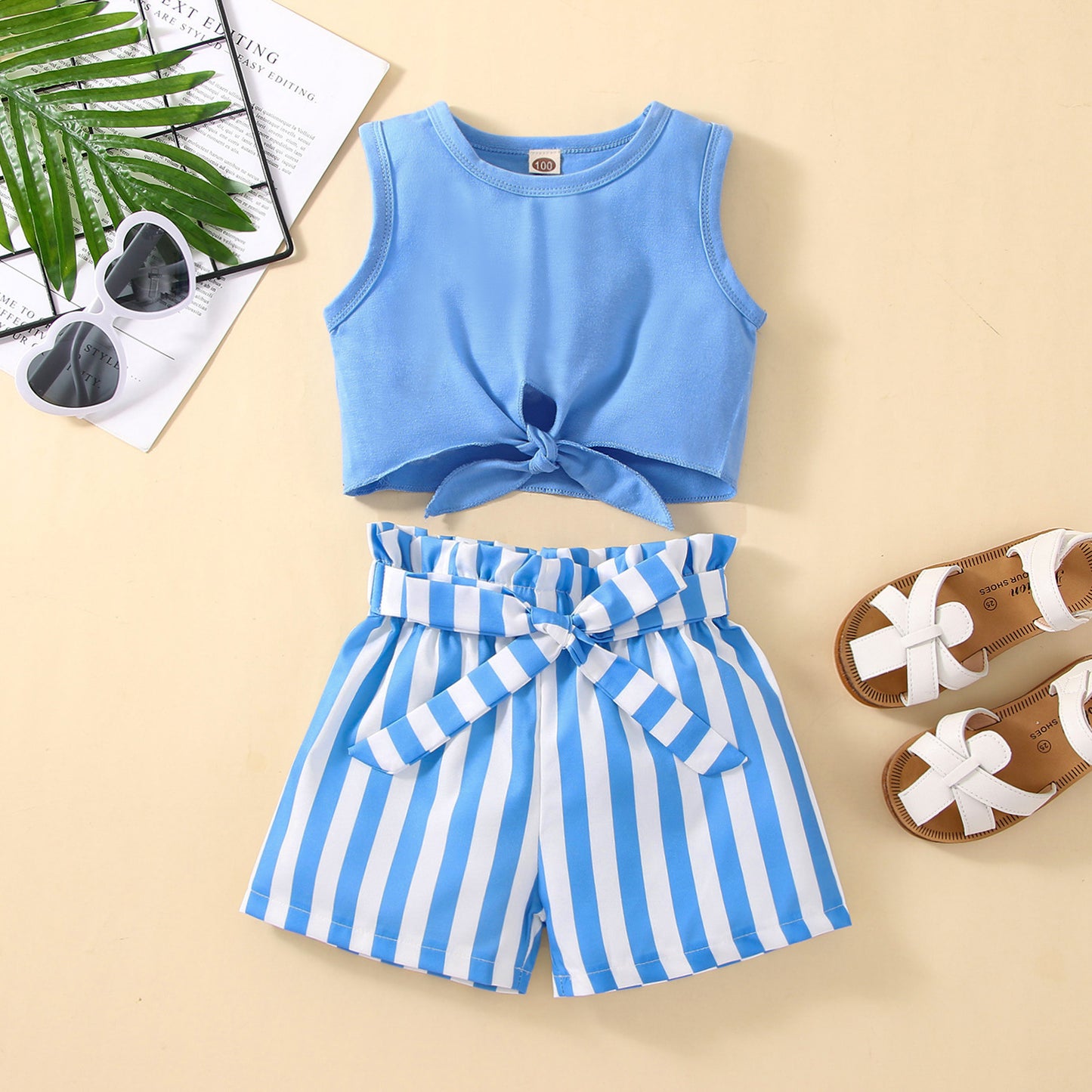 Girls' Summer New Striped Sleeveless Suit