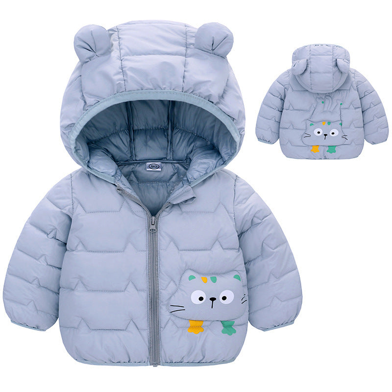 Girls' Down Padded Jacket, Cotton Padded Thin Hood Coat