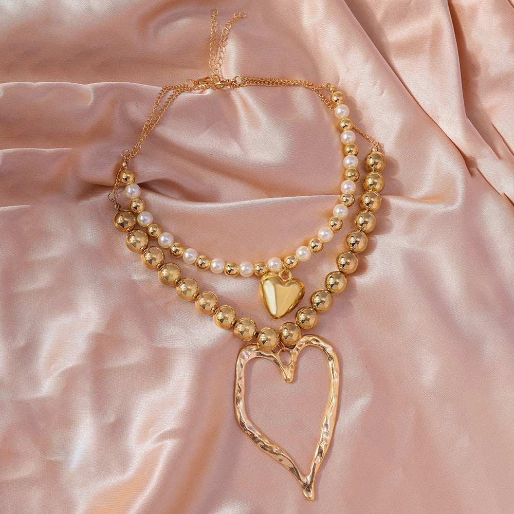 Creative Personality Heart Love Heart Beaded Necklace Suit