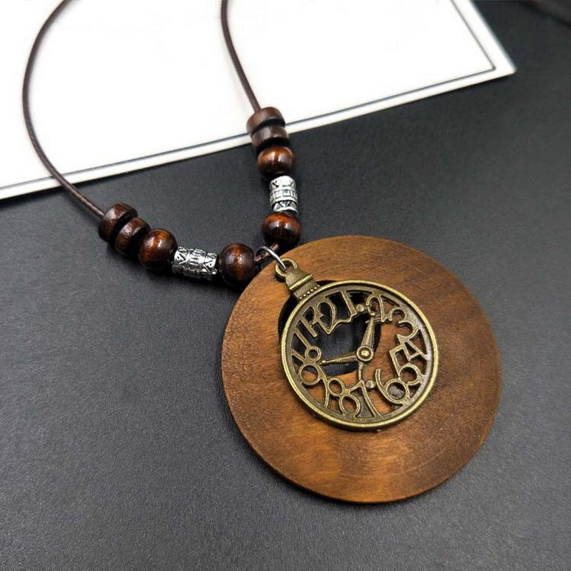Retro Ethnic Style Beaded Wood Chip Hollowed Out Necklace