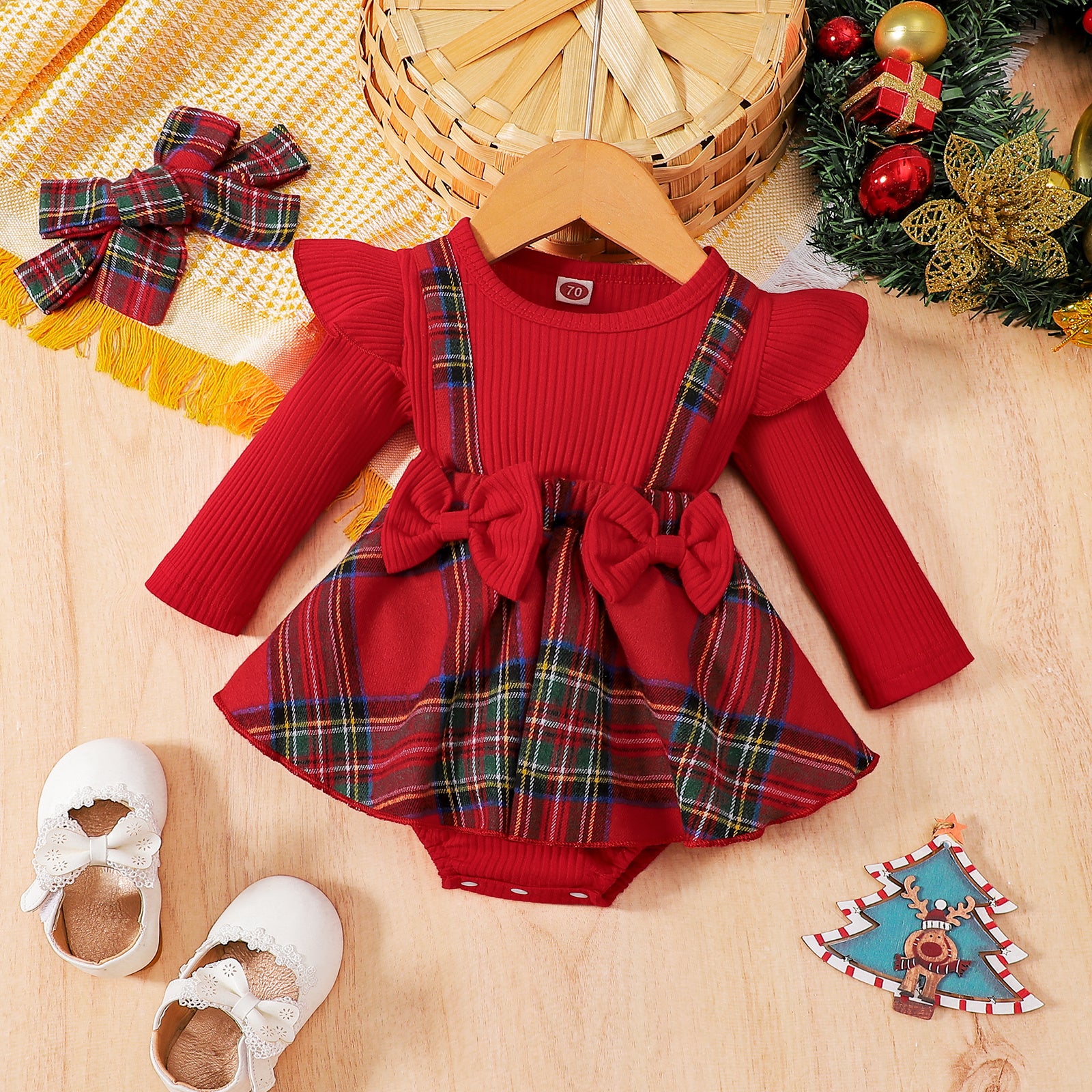 Baby Christmas Long-sleeved Red Plaid Dress