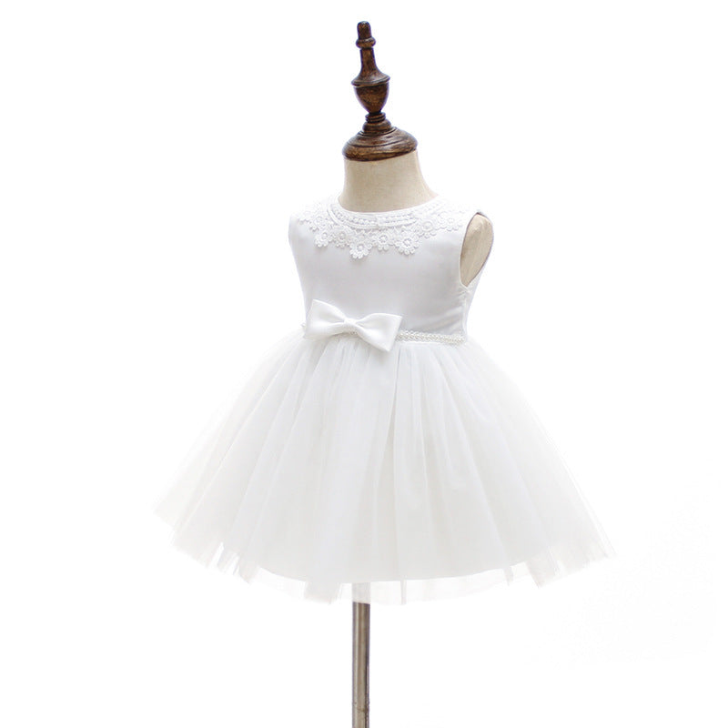 Simple & Cute Baby Girls' White Dress, Elegant Formal Princess Dress