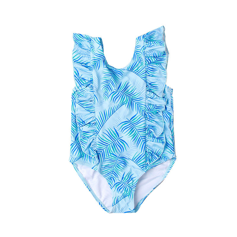 Baby/Toddler Girls' One-piece Ruffled Leaf Pattern Swimsuit