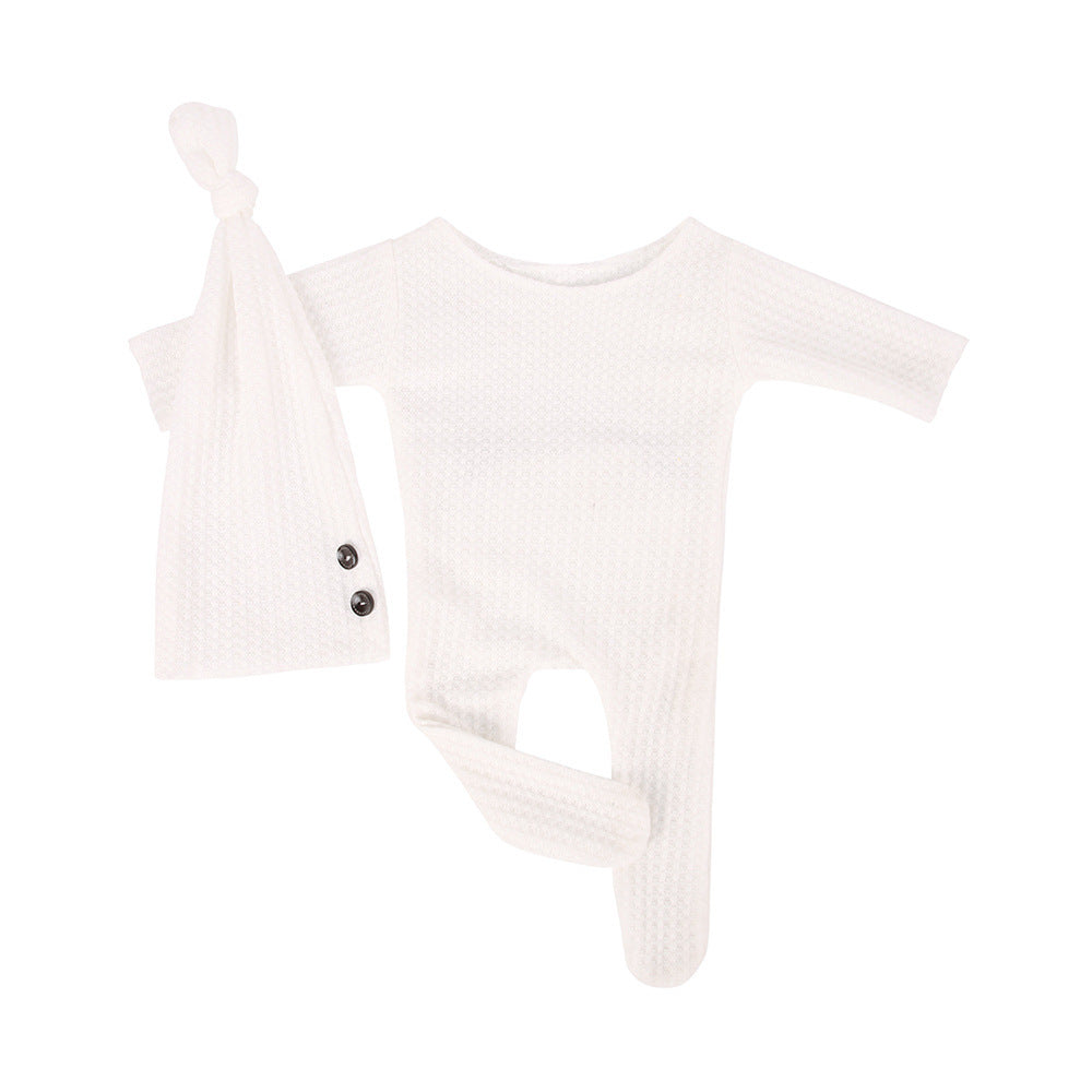 Newborn Baby Photography Full Sleeves Romper Outfit & Hat, Comes In Multiple Colors