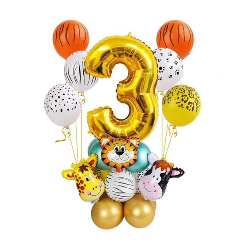 Golden Animal Number Post Balloon Jungle Animals