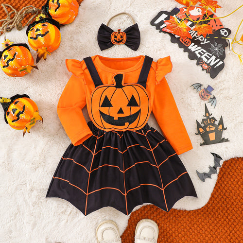 Baby Girl Halloween Suspender Skirt 3pc Set