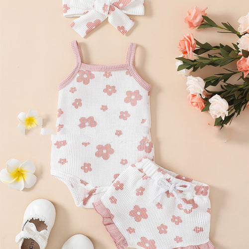 Baby Girl Waffle Print Onsie  3pc Set