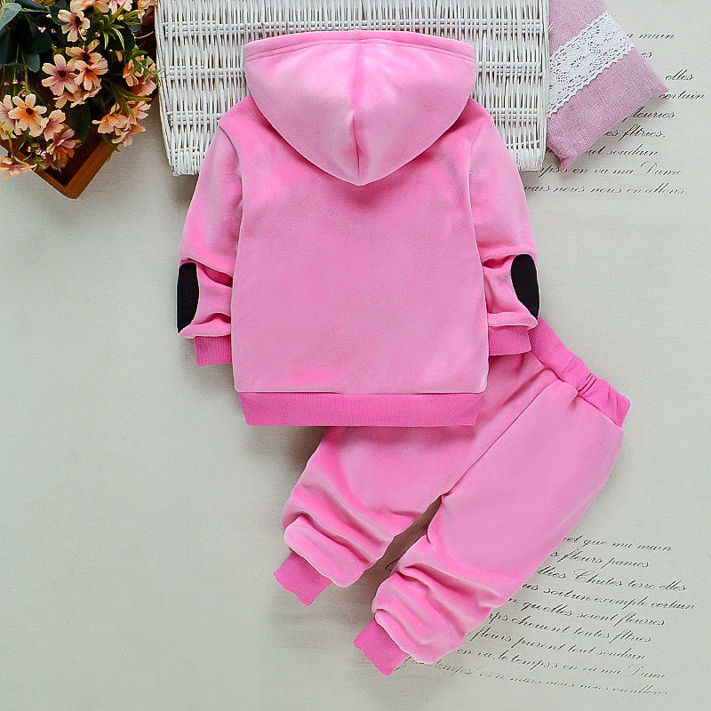 Love Letter Double-faced Velvet Plus Velvet Thick Hooded Sweater 2pc Set