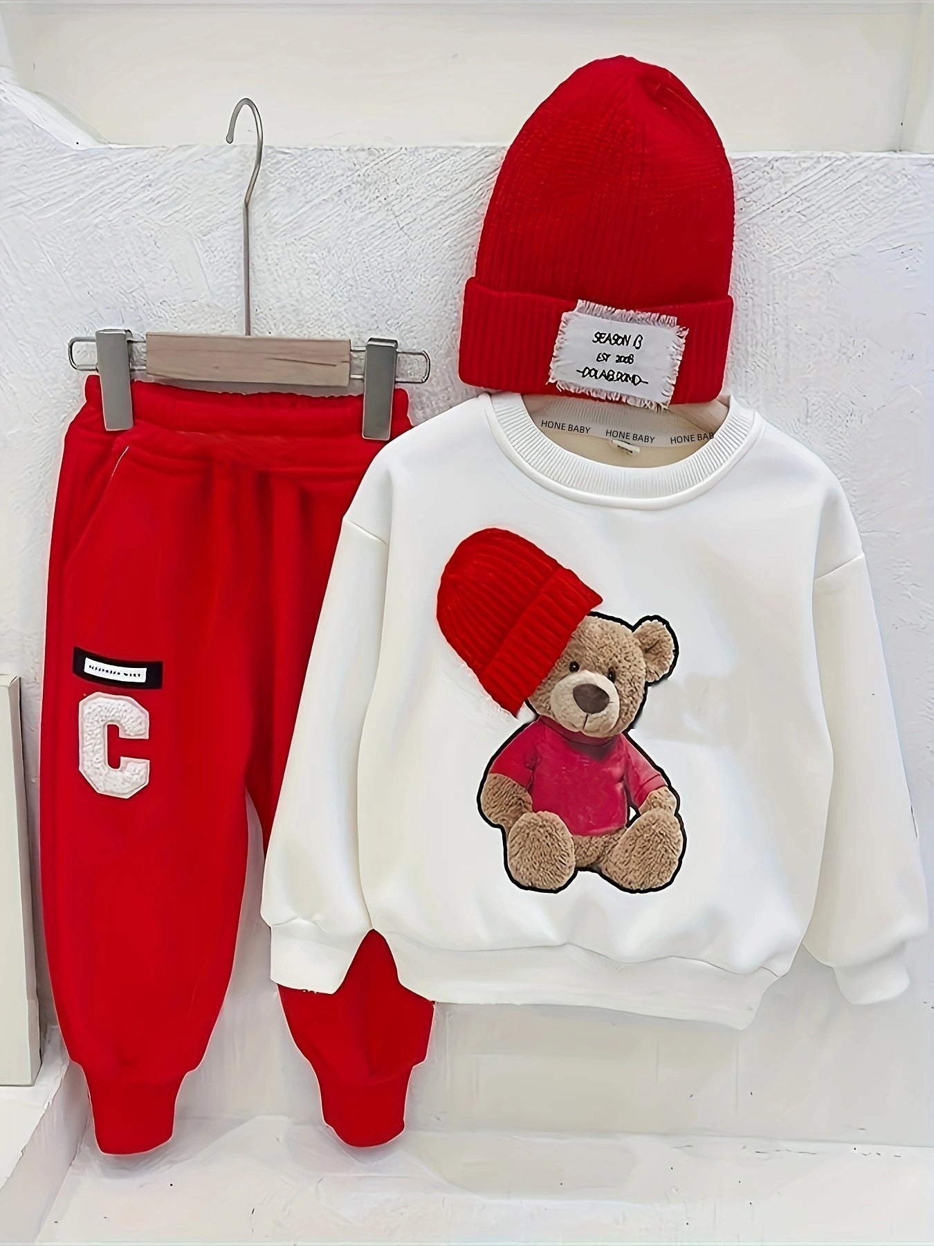 Cartoon Hat Bear Long-sleeved With Pants Two-piece Set