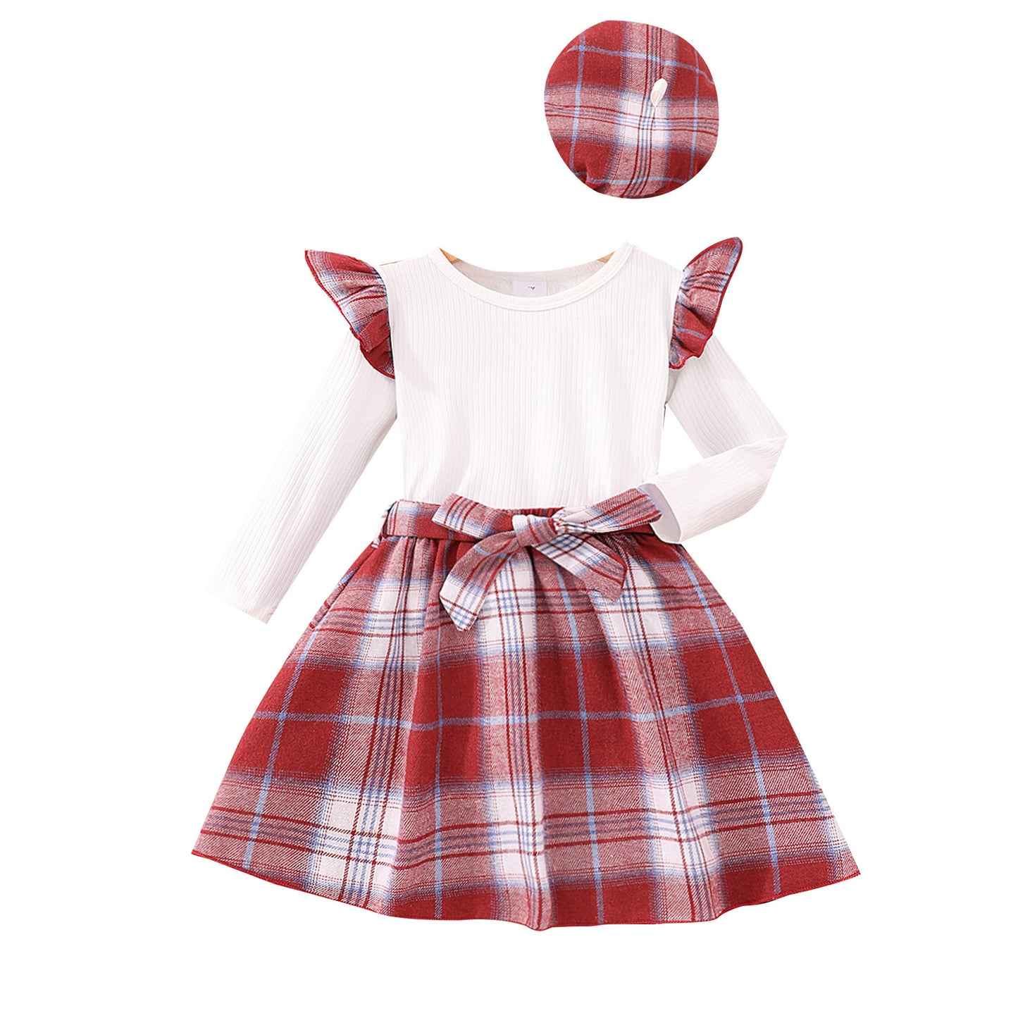 Girl's Ruffled Plaid Skirt 2pc Set