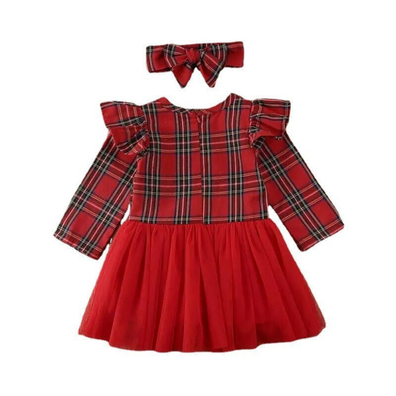 Christmas Toddler Baby Girl Plaid Princess Party Tulle Dress