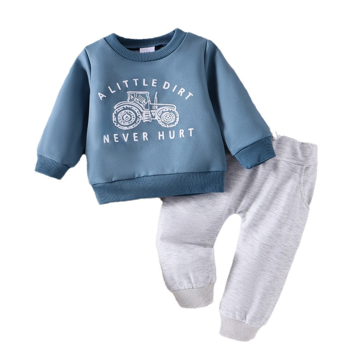 Boys' Spring & Autumn Leisure Blue Sweater Grey 2pc Set