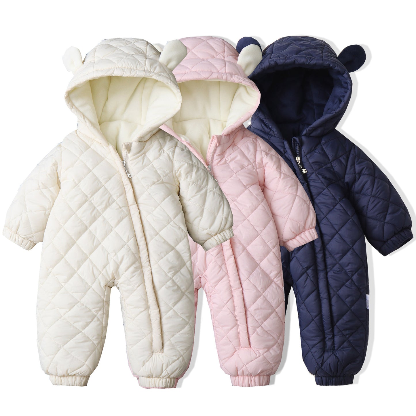 Ear Hooded Fleece-lined Outdoor Baby Onesie