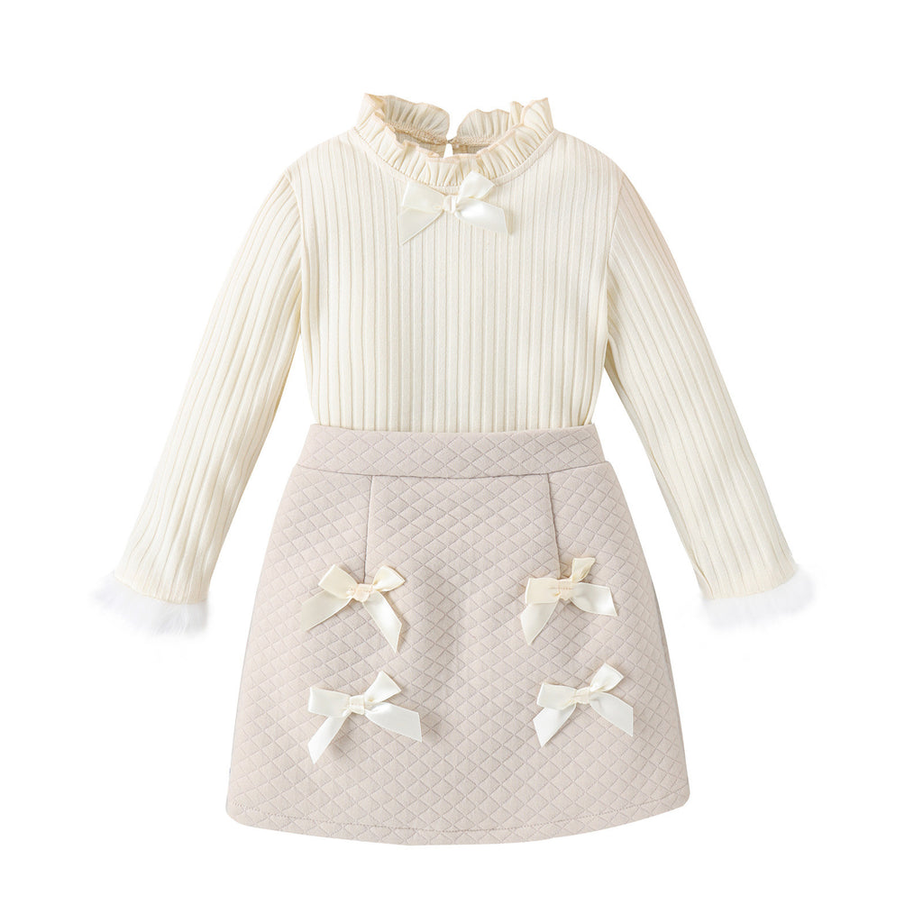 Girls' Knitted Sweater And Skirt Two-piece Set