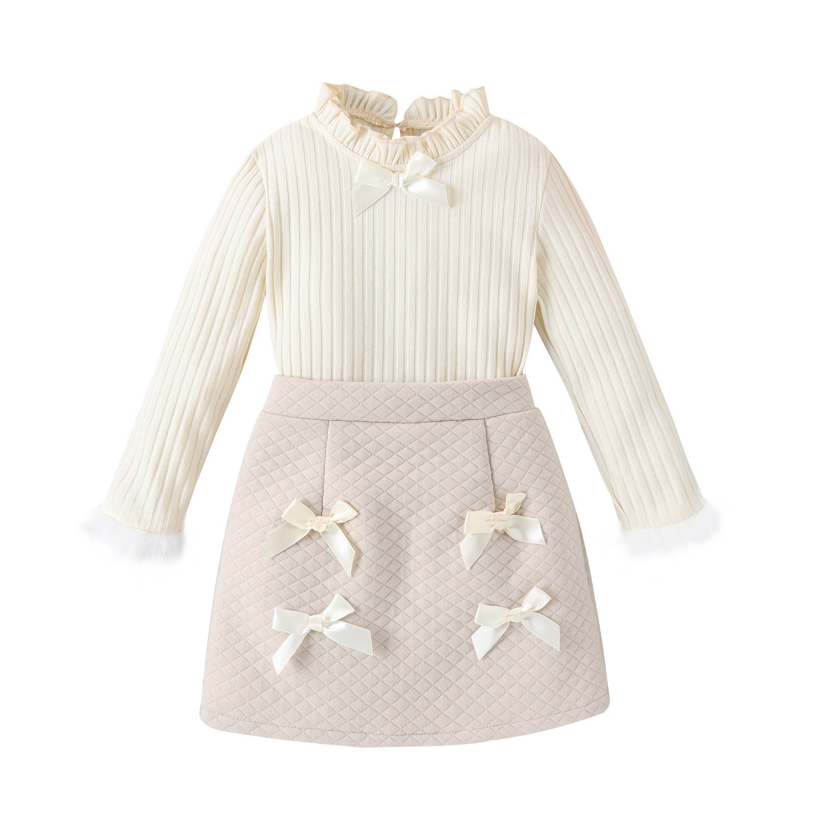 Girls' Knitted Sweater And Skirt Two-piece Set