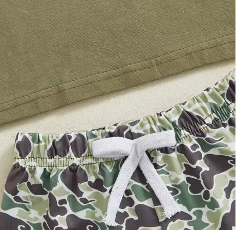 Boy's Camouflage Printed Faux Pocket Short Sleeve Top Set