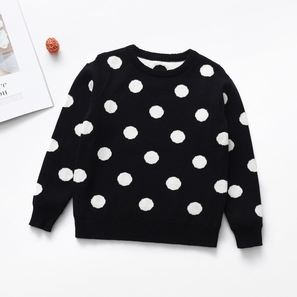 Heart Round Neck Long Sleeve Girl's Sweater