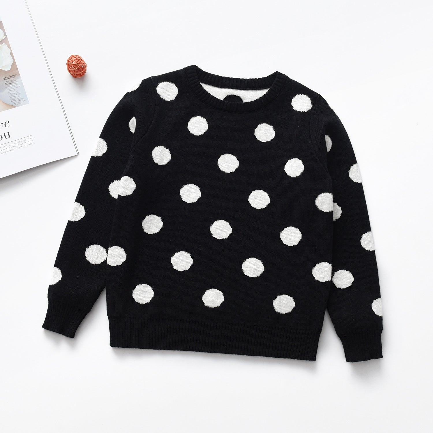 Heart Round Neck Long Sleeve Girl's Sweater