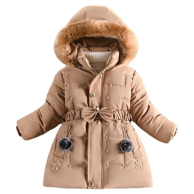 Girls' Winter Fleece-lined Coat, Thickened Cotton Jacket