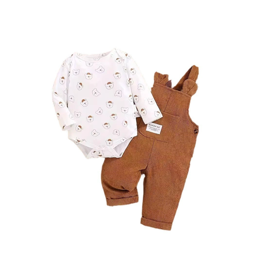 Cute Baby Boy Bear Printed Romper Overalls Suit