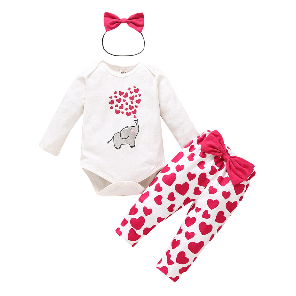 Baby Valentine's Day Long Sleeve Jumpsuit Pants 3pc Set