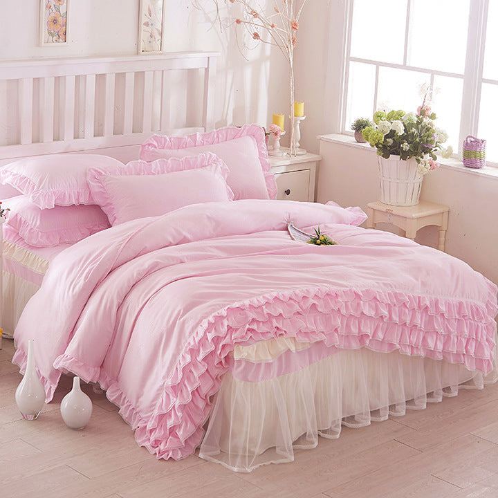 Princess Girls' Lace Bed Skirt-style, Duvet Cover 4pc Set, Solid Color Lace, Comes In Multiple Colors