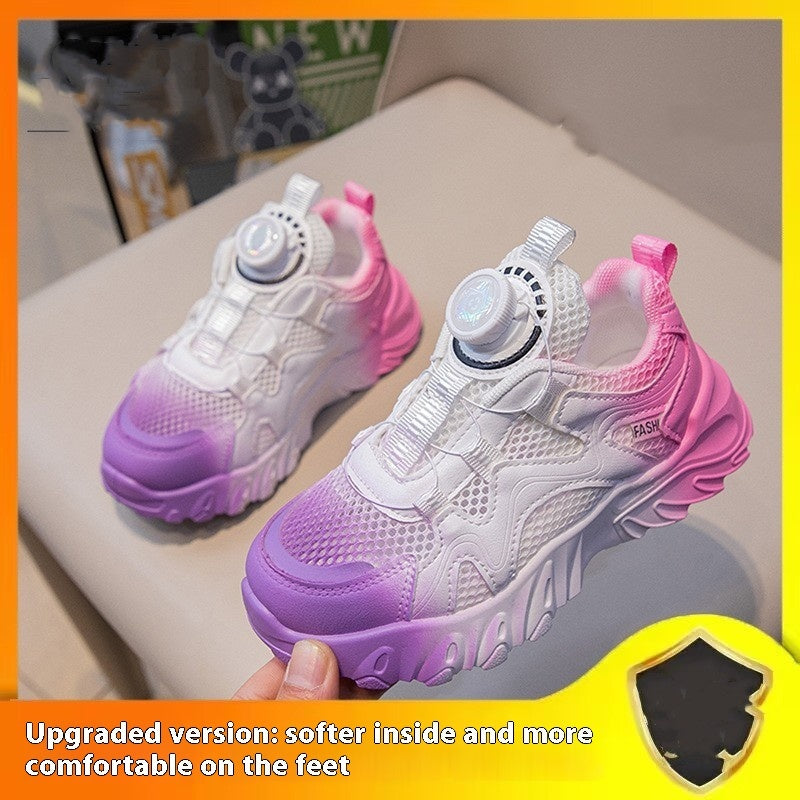 Rotating Button Mesh Breathable Girls' Sneakers