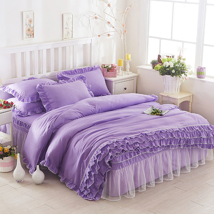 Princess Girls' Lace Bed Skirt-style, Duvet Cover 4pc Set, Solid Color Lace, Comes In Multiple Colors