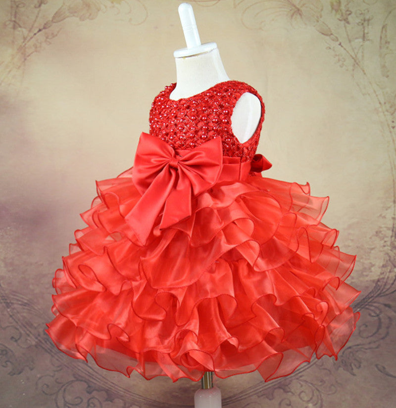 Girls' Bow String Beads Ruffles Princess Dress, Multiple Colors To Choose From