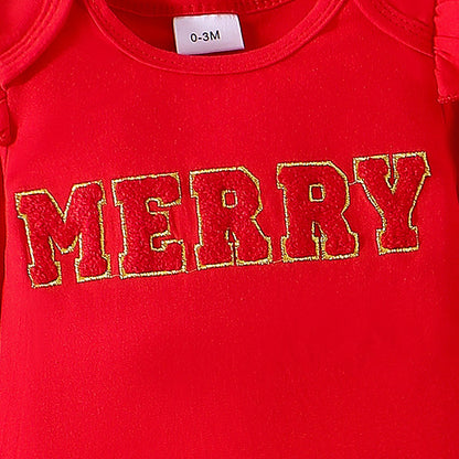 Infant Christmas Striped Letter Print Two-Piece Set - Fall/Winter